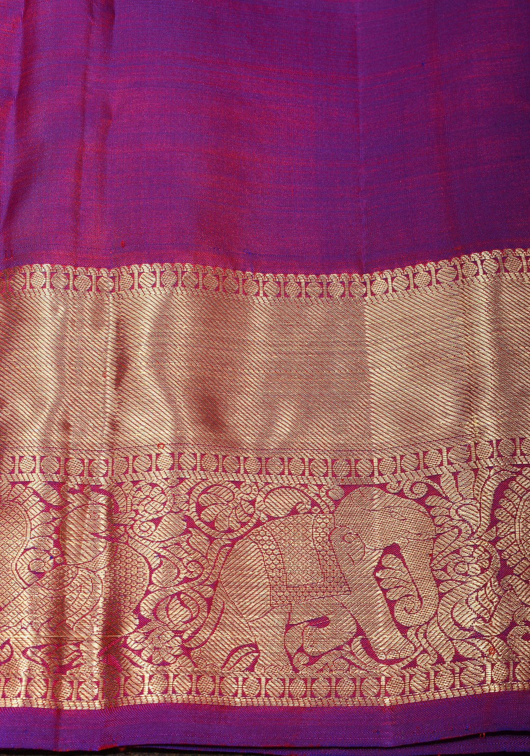 Orange Dual tone Kanjivaram Silk Saree with Zari Stripes, Buttas and contrast Border | SILK MARK CERTIFIED