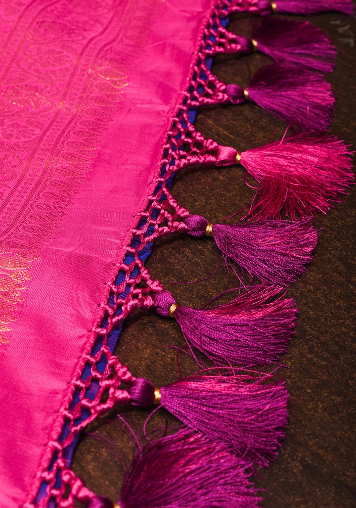 Purple Dual tone Pure Kanjivaram Silk Saree with Meenakari Floral Brocade and Contrast Zari Border | SILK MARK CERTIFIED