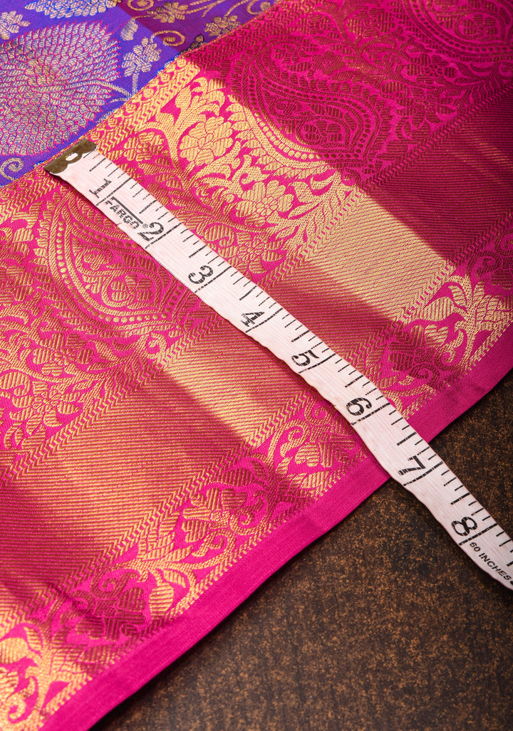 Purple Dual tone Pure Kanjivaram Silk Saree with Meenakari Floral Brocade and Contrast Zari Border | SILK MARK CERTIFIED
