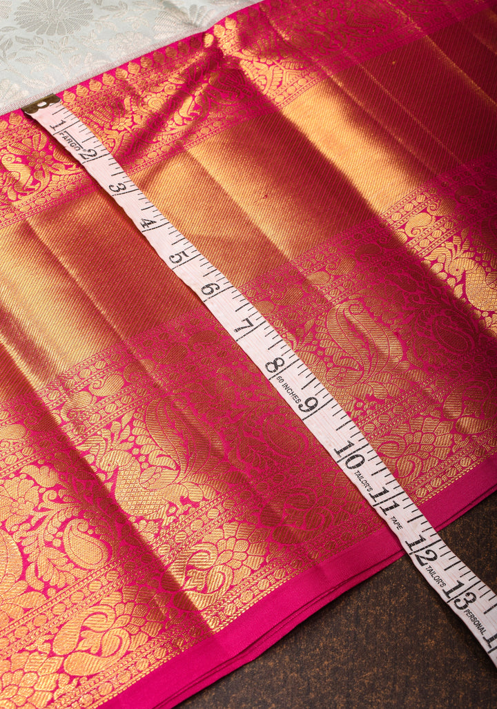 Regal Elegance in Gray Floral Brocade Kanjivaram Silk Saree with Contrast Zari Border | SILK MARK CERTIFIED