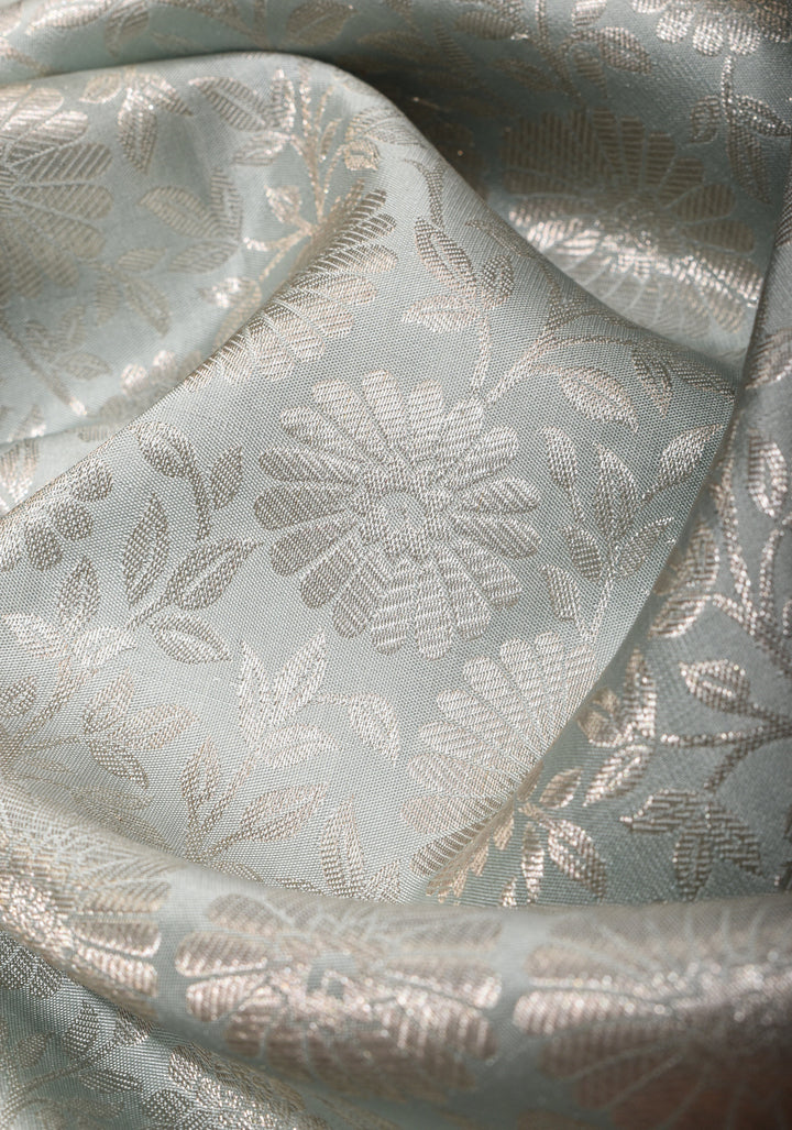 Regal Elegance in Gray Floral Brocade Kanjivaram Silk Saree with Contrast Zari Border | SILK MARK CERTIFIED