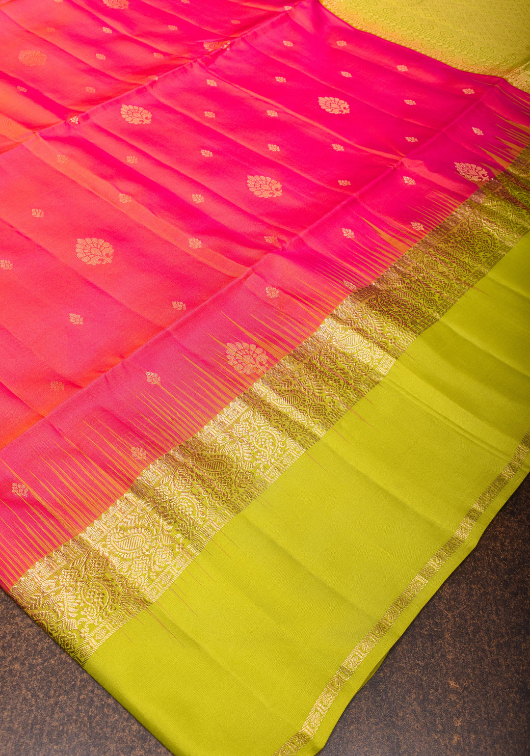 Pink Dual tone Kanjivaram Soft Silk Saree with Zari Buttas and Contrast Zari Border | SILK MARK CERTIFIED