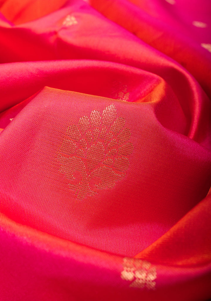 Pink Dual tone Kanjivaram Soft Silk Saree with Zari Buttas and Contrast Zari Border | SILK MARK CERTIFIED
