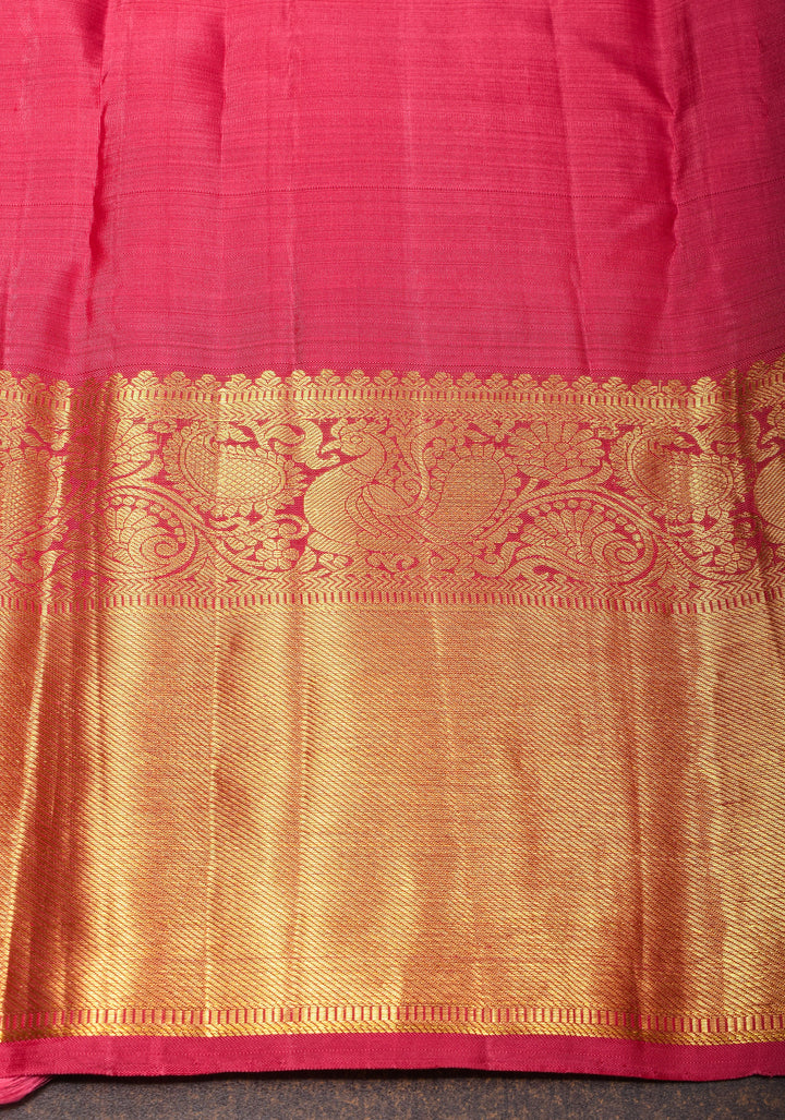 Green Dual Tone Pure Kanjivaram Silk Saree with Damask Motifs and Zari Border | SILK MARK CERTIFIED