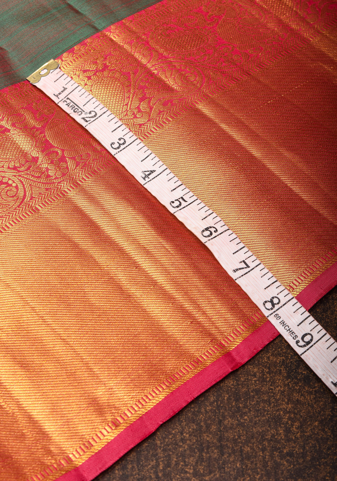 Green Dual Tone Pure Kanjivaram Silk Saree with Damask Motifs and Zari Border | SILK MARK CERTIFIED