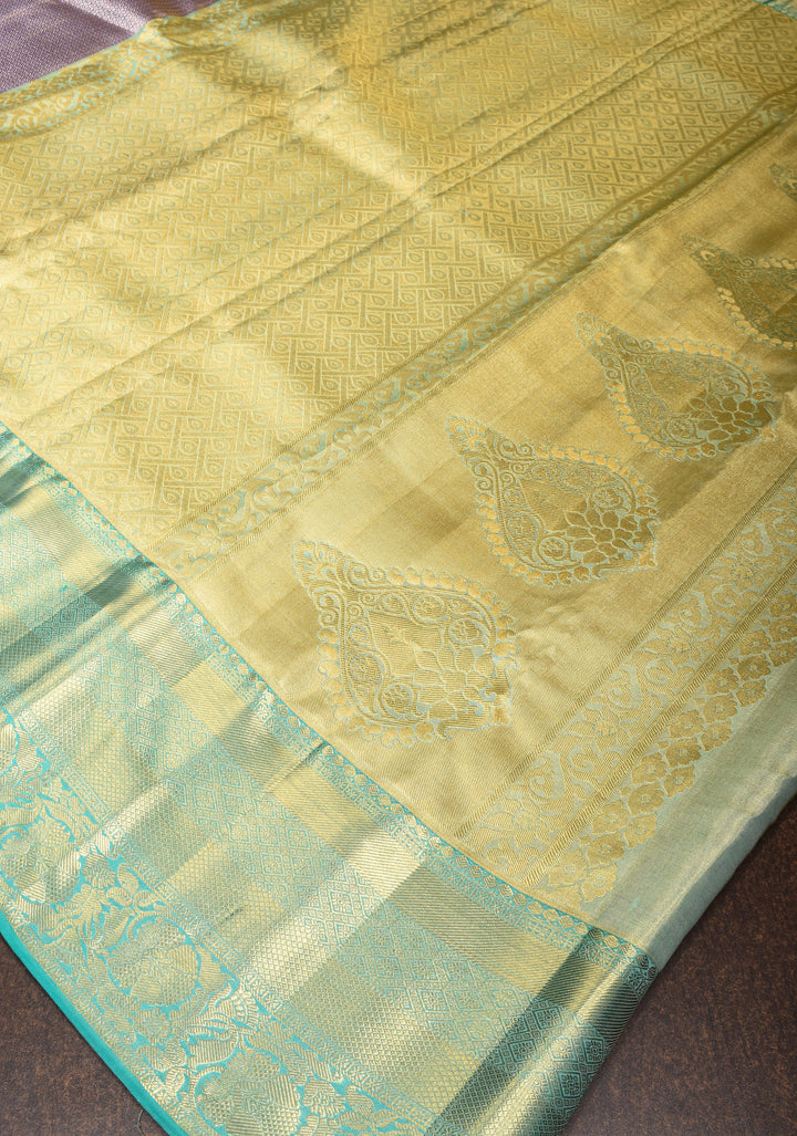 Dusty Amethyst Tissue Brocade Kanjivaram Silk Saree with zari border | SILK MARK CERTIFIED
