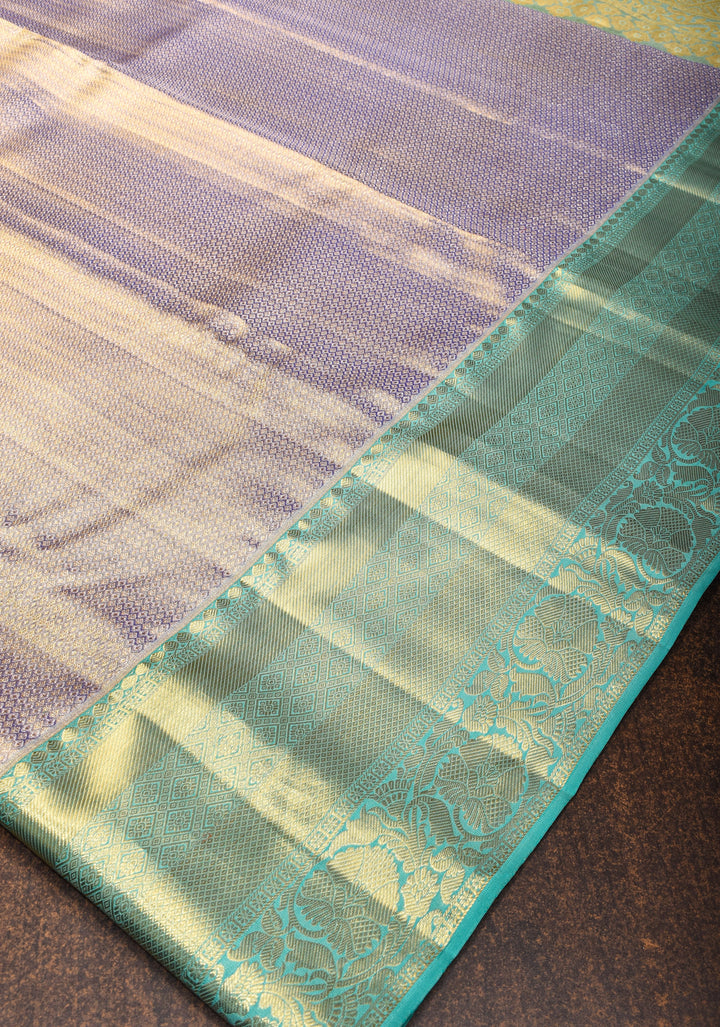 Dusty Amethyst Tissue Brocade Kanjivaram Silk Saree with zari border | SILK MARK CERTIFIED