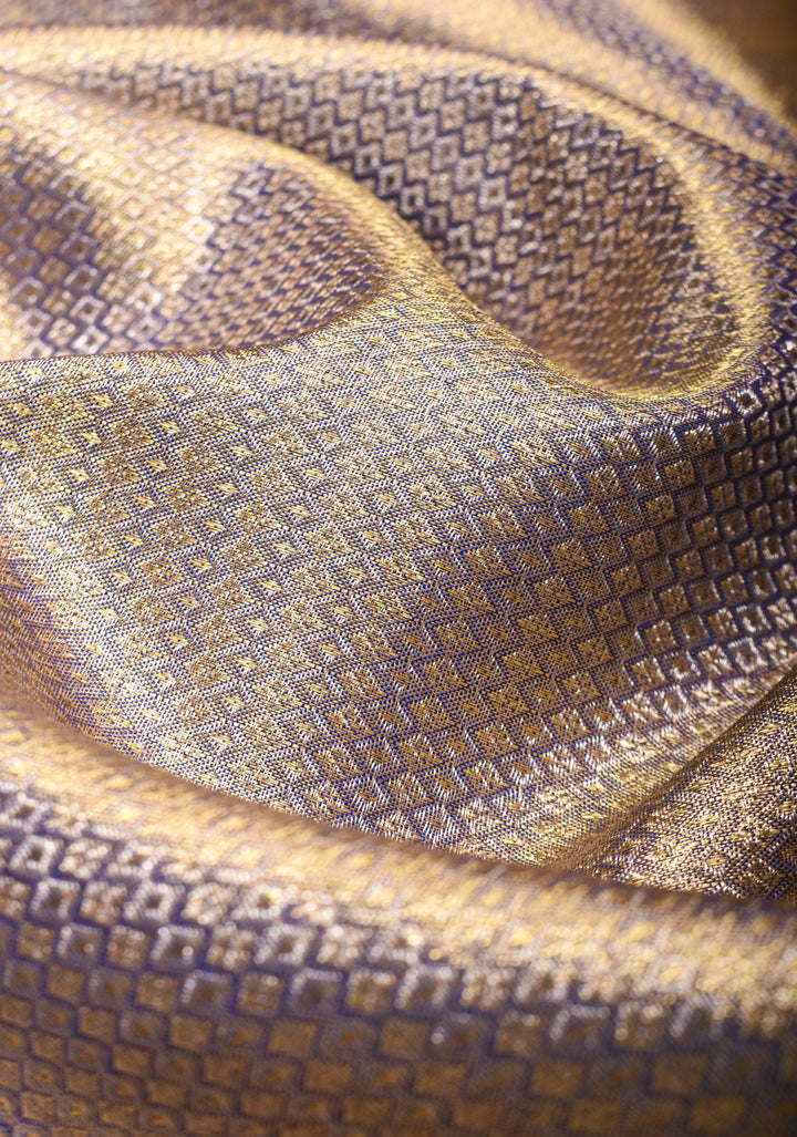 Dusty Amethyst Tissue Brocade Kanjivaram Silk Saree with zari border | SILK MARK CERTIFIED