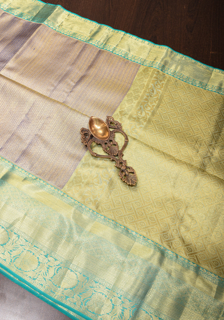 Dusty Amethyst Tissue Brocade Kanjivaram Silk Saree with zari border | SILK MARK CERTIFIED