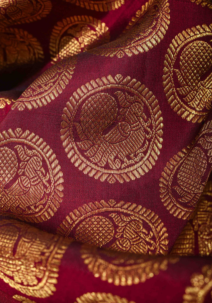 Exquisite Grand Brocade Kanjivaram Pure Silk Saree in Maroon with Intricate Pallu and Zari Border| SILK MARK CERTIFIED