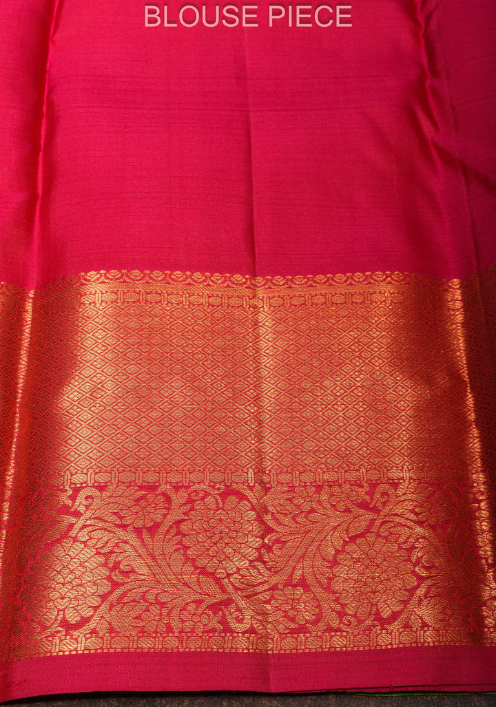 Chartreuse Kanjivaram Silk Saree with Zari Buttas and Zari Border | SILK MARK CERTIFIED