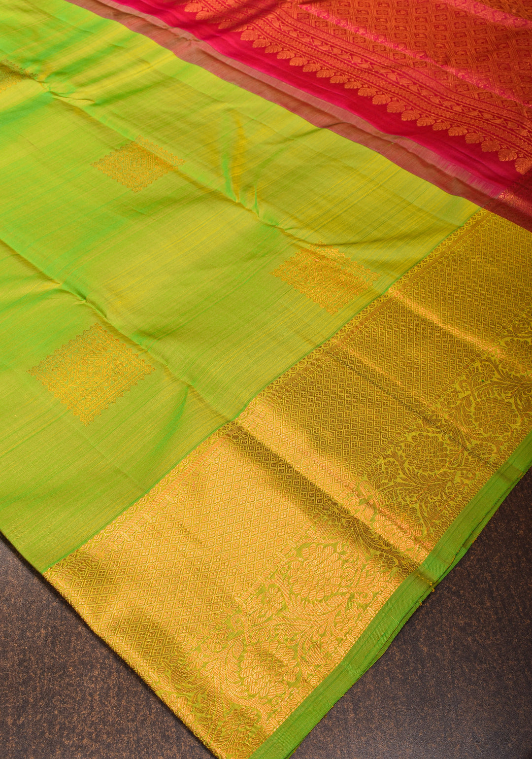 Chartreuse Kanjivaram Silk Saree with Zari Buttas and Zari Border | SILK MARK CERTIFIED