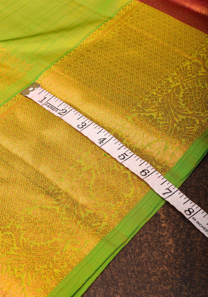 Chartreuse Kanjivaram Silk Saree with Zari Buttas and Zari Border | SILK MARK CERTIFIED