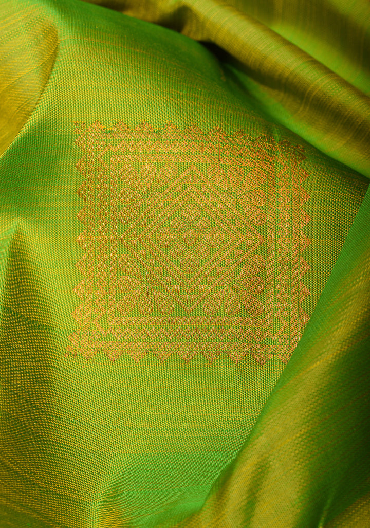 Chartreuse Kanjivaram Silk Saree with Zari Buttas and Zari Border | SILK MARK CERTIFIED