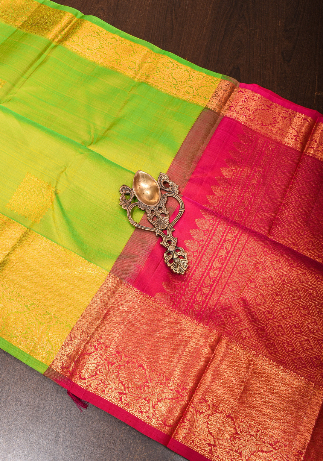 Chartreuse Kanjivaram Silk Saree with Zari Buttas and Zari Border | SILK MARK CERTIFIED