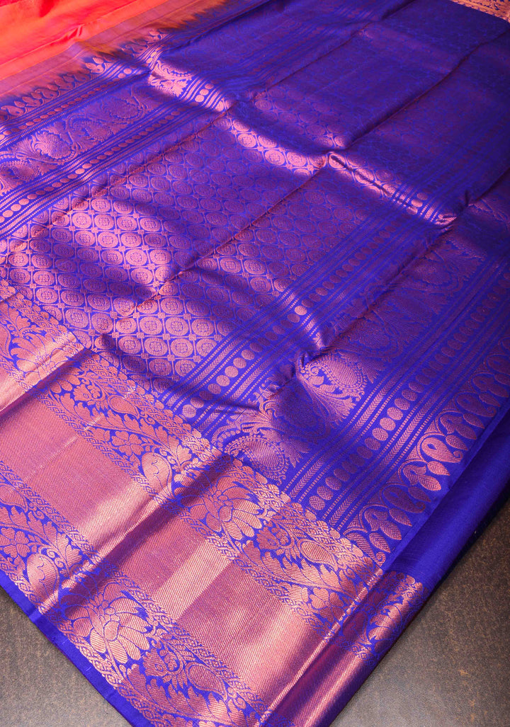 Pink Dual tone Kanjivaram Silk Saree with Damask Motifs and Contrast Zari Border| SILK MARK CERTIFIED