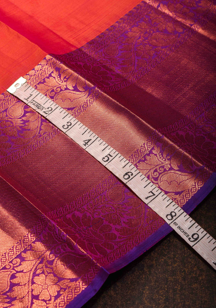 Pink Dual tone Kanjivaram Silk Saree with Damask Motifs and Contrast Zari Border| SILK MARK CERTIFIED