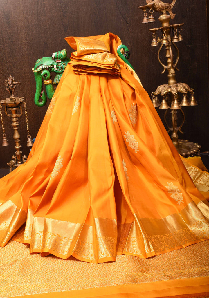 Vibrant Yellow Kanjivaram Silk Saree with Floral Motifs and Zari Border| SILK MARK CERTIFIED