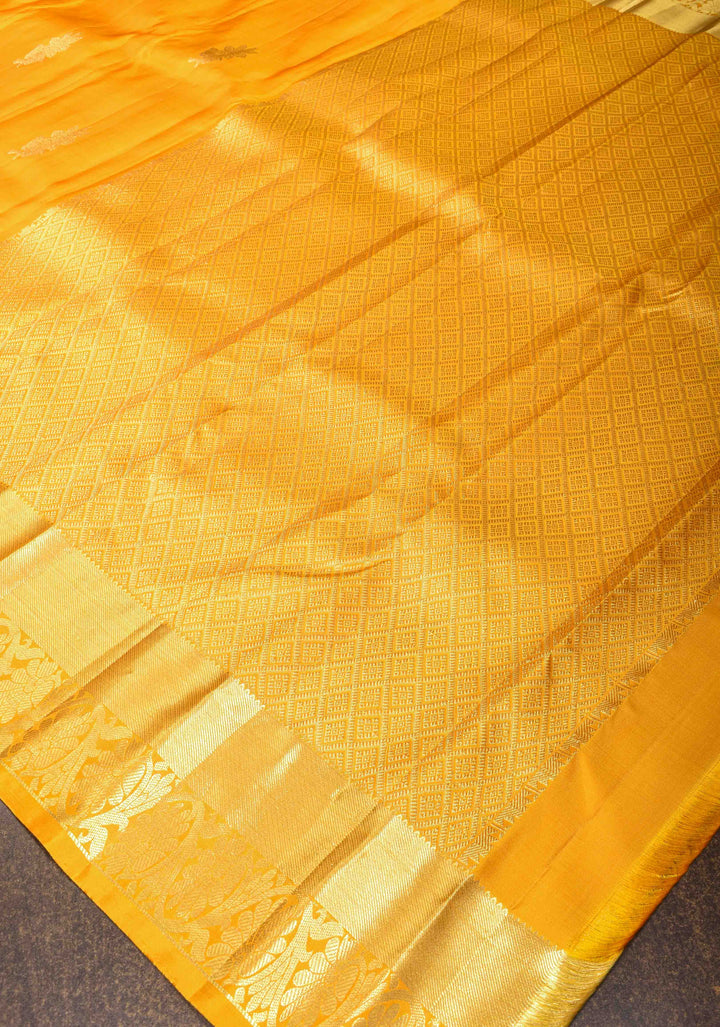 Vibrant Yellow Kanjivaram Silk Saree with Floral Motifs and Zari Border| SILK MARK CERTIFIED