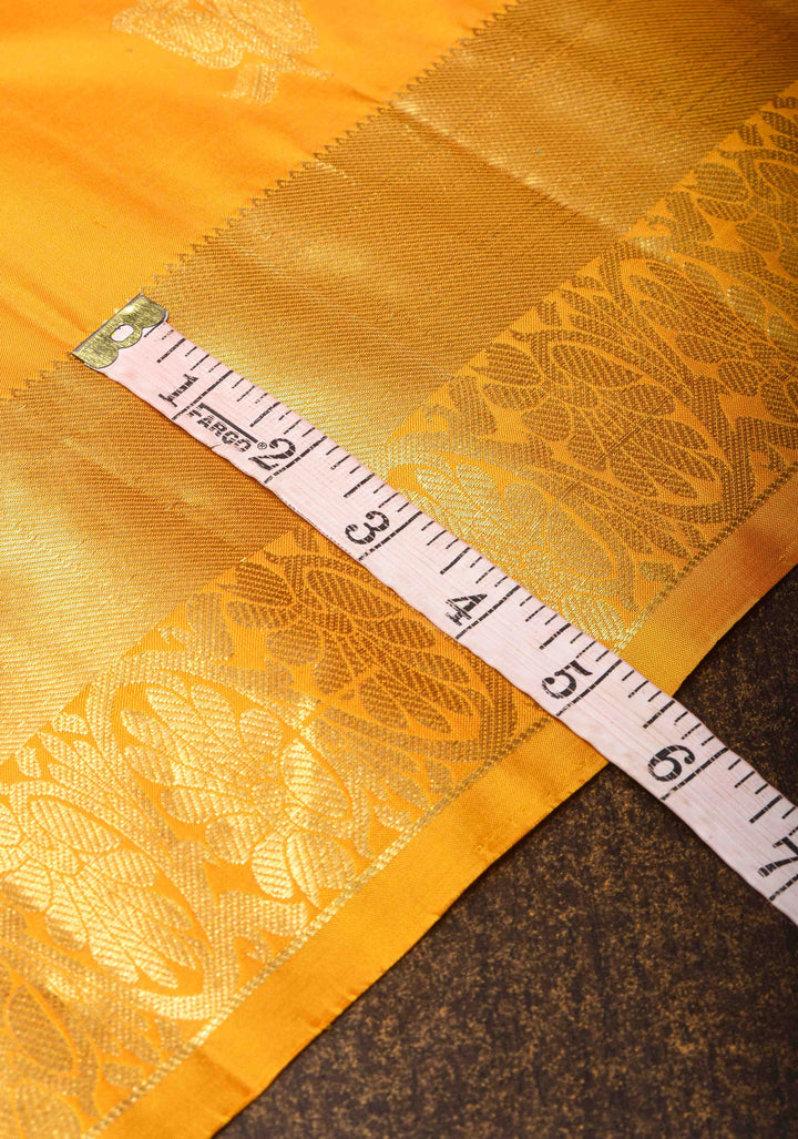 Vibrant Yellow Kanjivaram Silk Saree with Floral Motifs and Zari Border| SILK MARK CERTIFIED