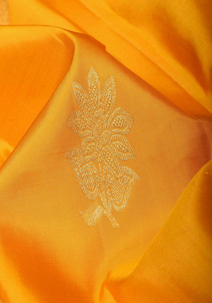 Vibrant Yellow Kanjivaram Silk Saree with Floral Motifs and Zari Border| SILK MARK CERTIFIED