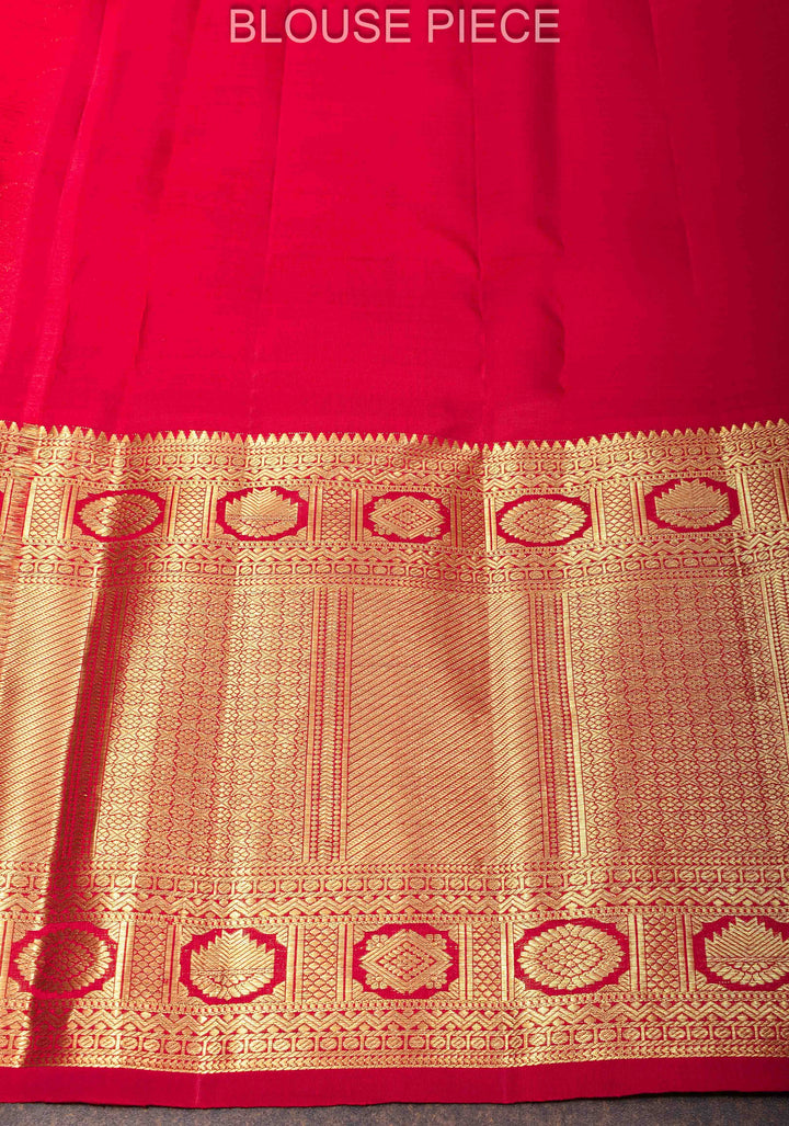 Red Kanjivaram Silk Saree with Geometric Motifs and Zari Border| SILK MARK CERTIFIED