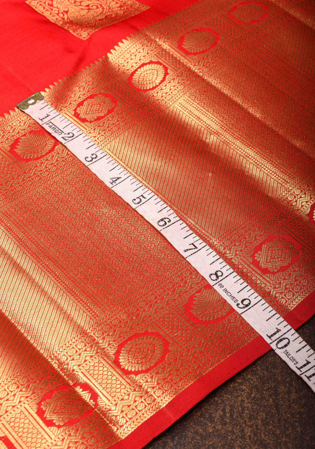 Red Kanjivaram Silk Saree with Geometric Motifs and Zari Border| SILK MARK CERTIFIED