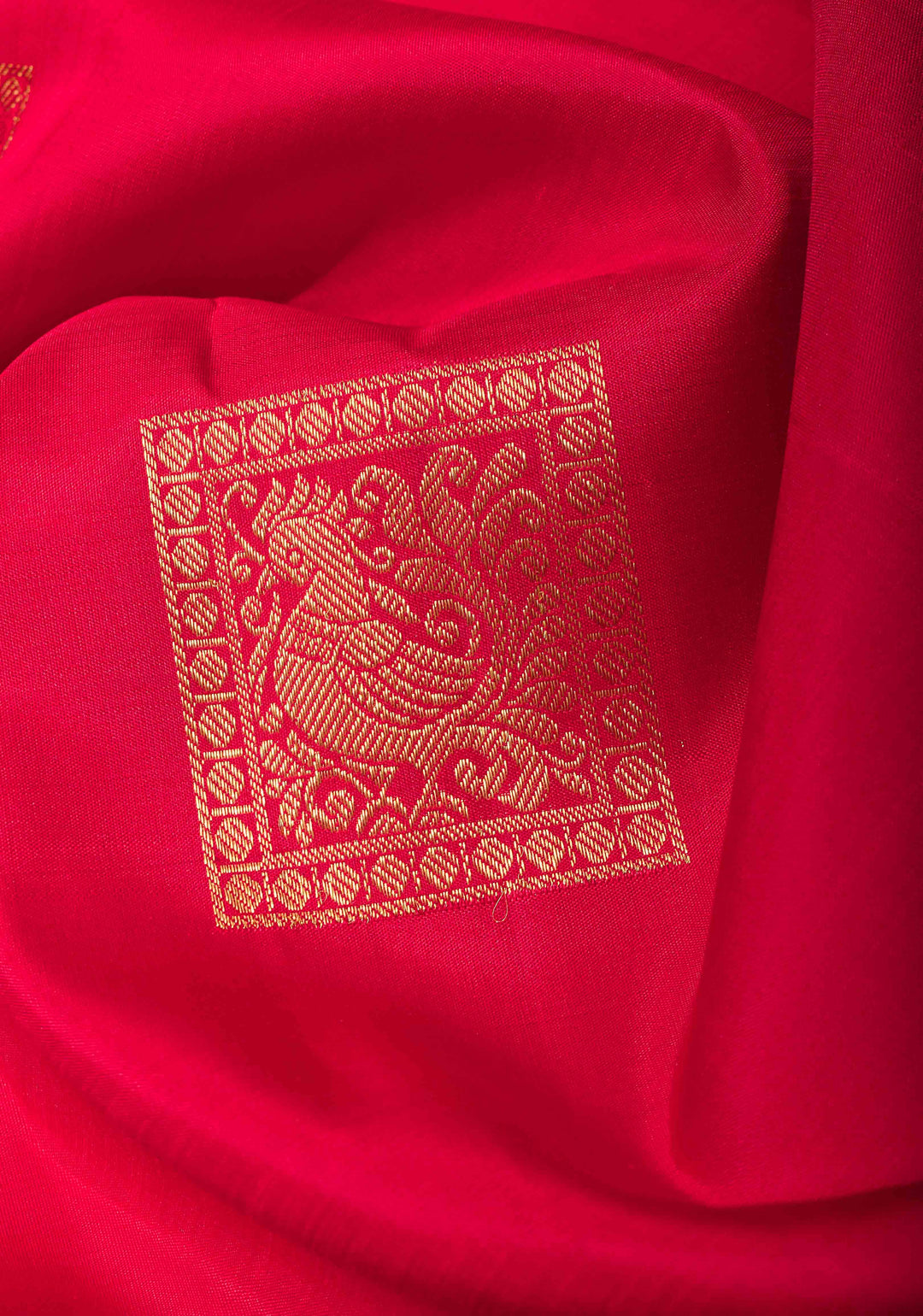 Red Kanjivaram Silk Saree with Geometric Motifs and Zari Border| SILK MARK CERTIFIED