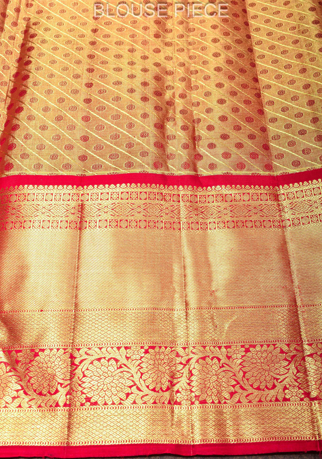 Elegant Golden Tissue Brocade Kanjivaram Silk Saree with Contrast Zari Border | SILK MARK CERTIFIED