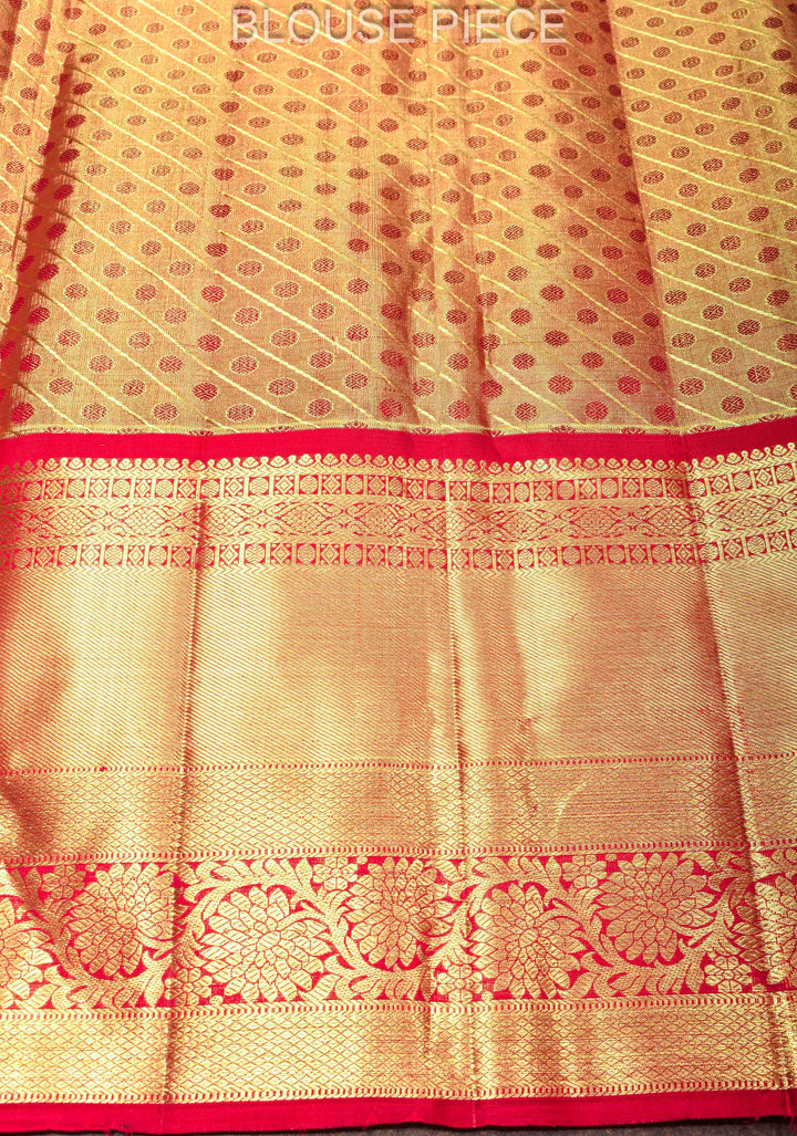 Elegant Golden Tissue Brocade Kanjivaram Silk Saree with Contrast Zari Border | SILK MARK CERTIFIED