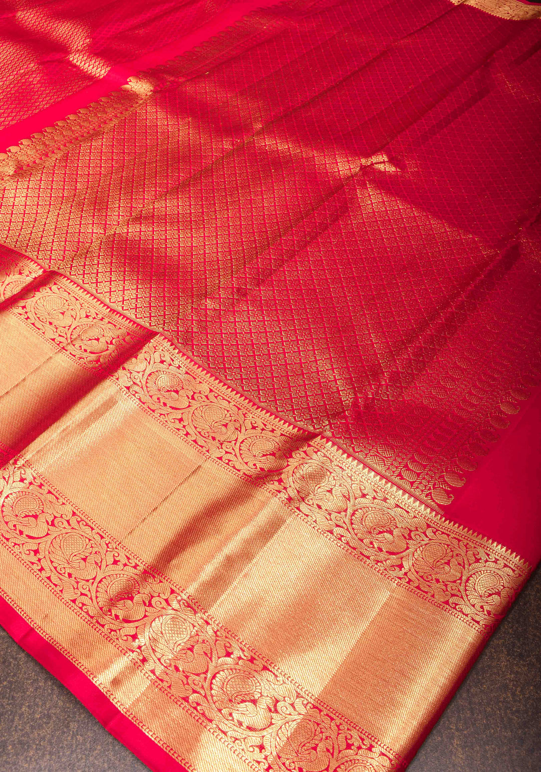 Kanjivaram Silk Saree in Pinkish Red with Brocade and Wide Zari Border| SILK MARK CERTIFIED