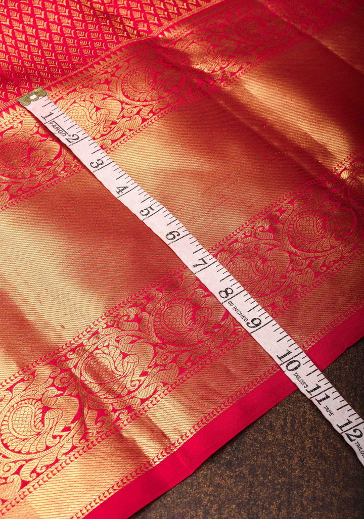Kanjivaram Silk Saree in Pinkish Red with Brocade and Wide Zari Border| SILK MARK CERTIFIED