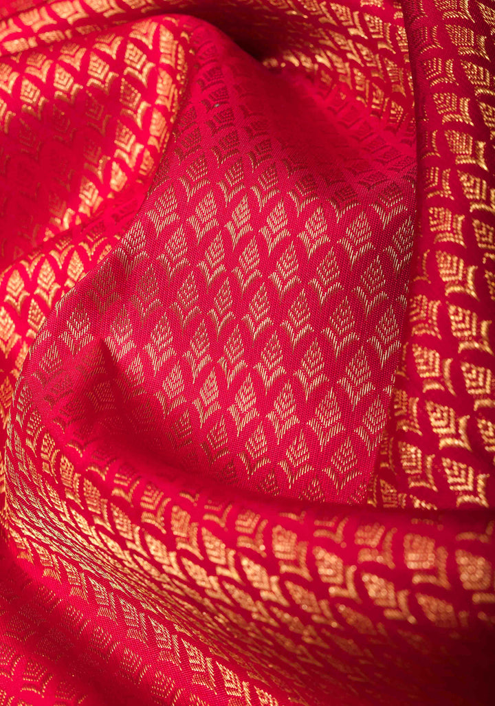 Kanjivaram Silk Saree in Pinkish Red with Brocade and Wide Zari Border| SILK MARK CERTIFIED