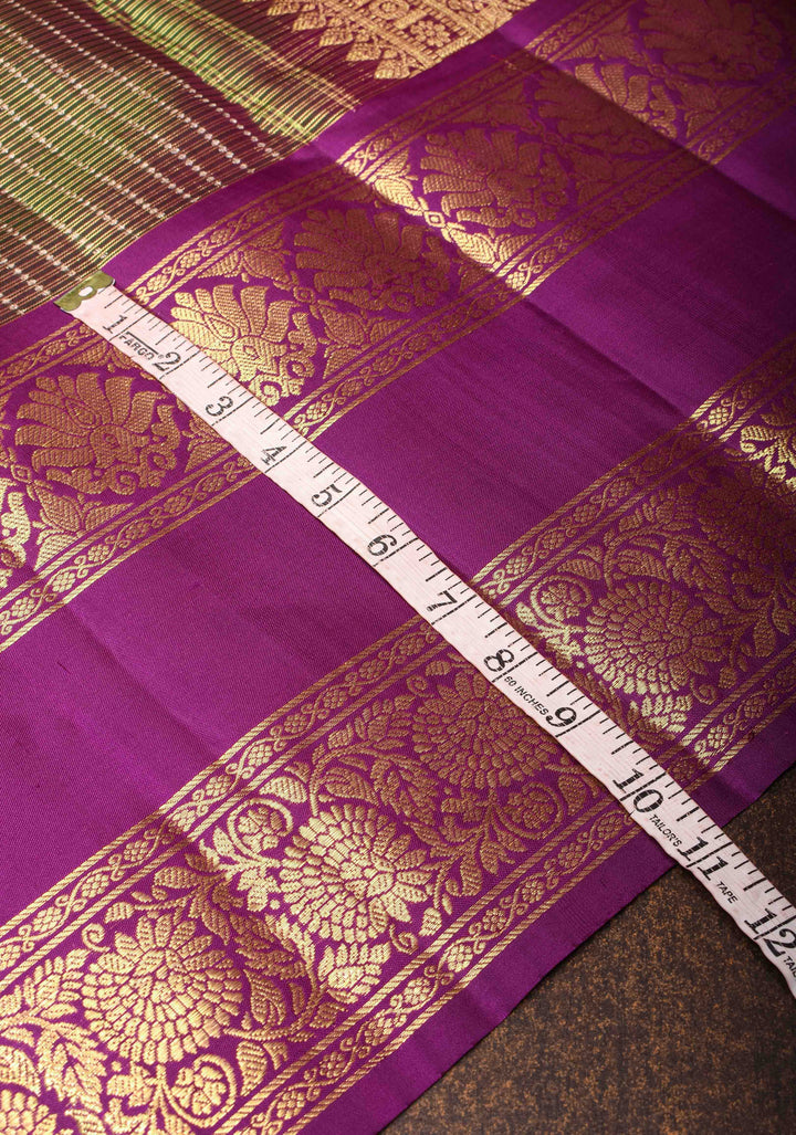 Green Dual tone Pure Kanjivaram Silk Saree with Zari Checks and Rettaipet Borders| SILK MARK CERTIFIED