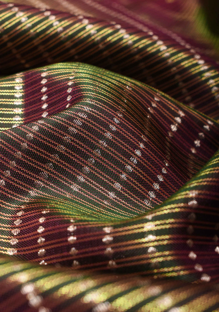 Green Dual tone Pure Kanjivaram Silk Saree with Zari Checks and Rettaipet Borders| SILK MARK CERTIFIED
