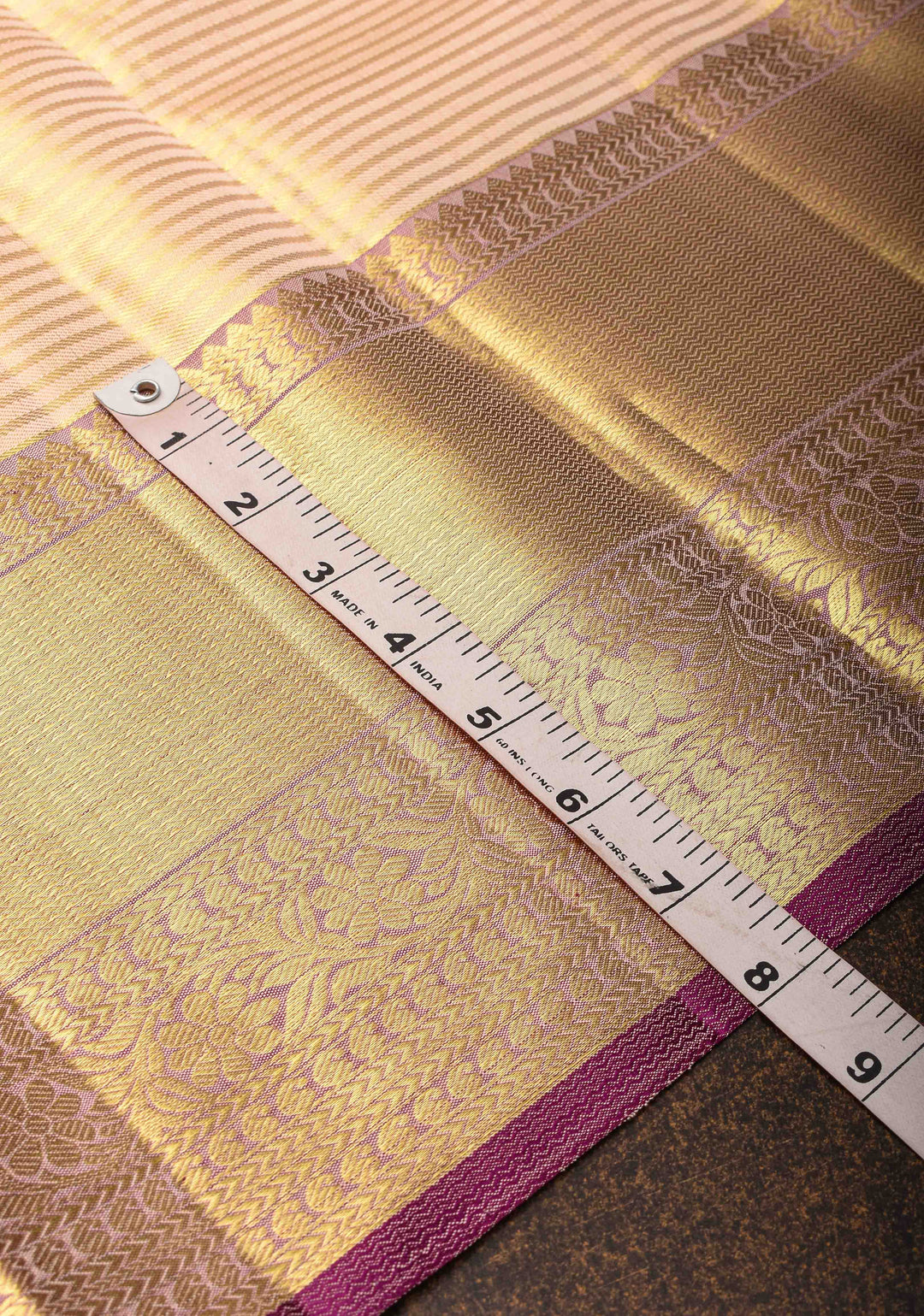 Beige Horizontal Zari Stripes Kanjivaram Silk Saree with Zari Border | SILK MARK CERTIFIED