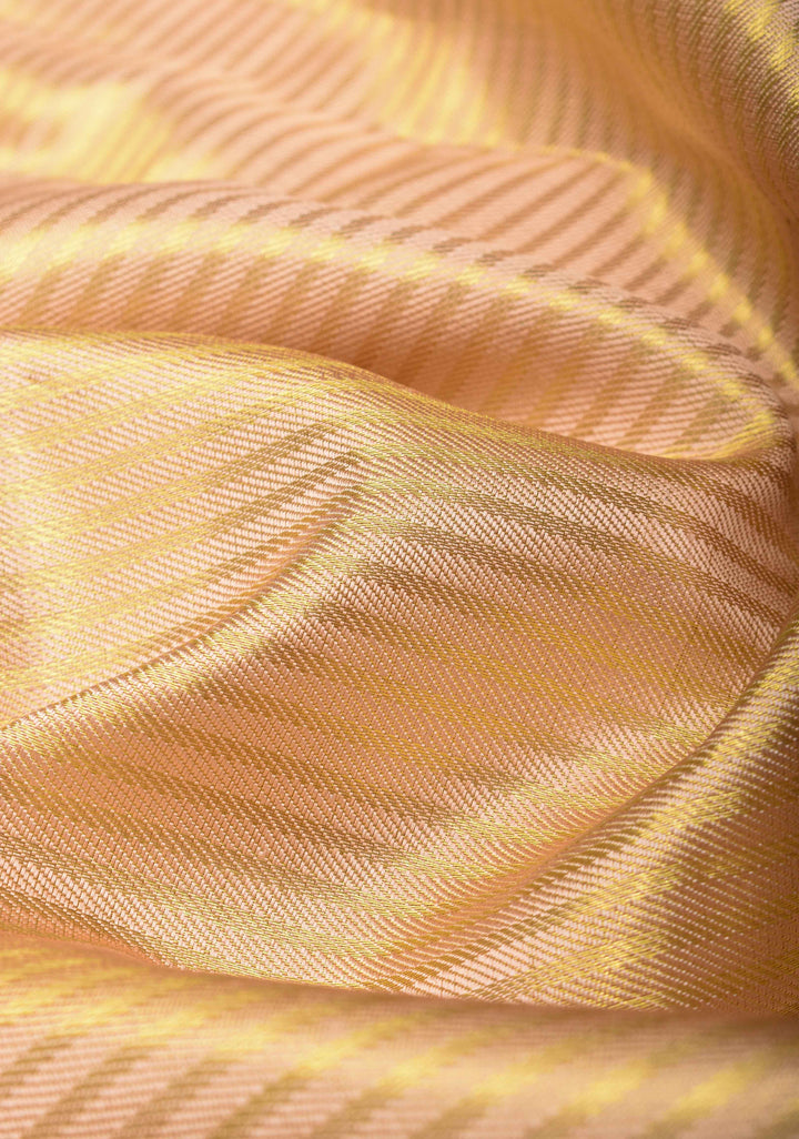 Beige Horizontal Zari Stripes Kanjivaram Silk Saree with Zari Border | SILK MARK CERTIFIED