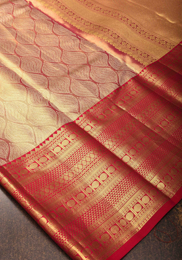 Pink Tissue Kanjivaram Silk Saree with Brocade and Zari Border | SILK MARK CERTIFIED
