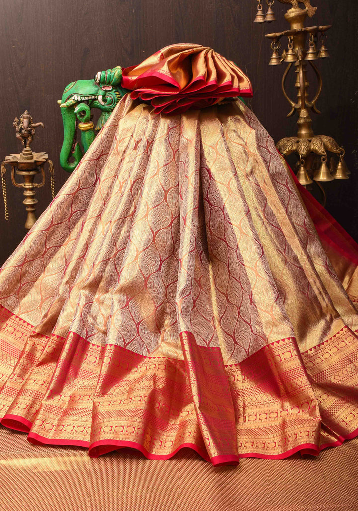Pink Tissue Kanjivaram Silk Saree with Brocade and Zari Border | SILK MARK CERTIFIED
