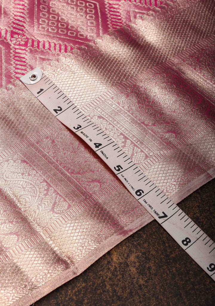 Dusty Pink Tissue Geometric Brocade Kanjivaram Pure Silk Saree with Zari Border | SILK MARK CERTIFIED