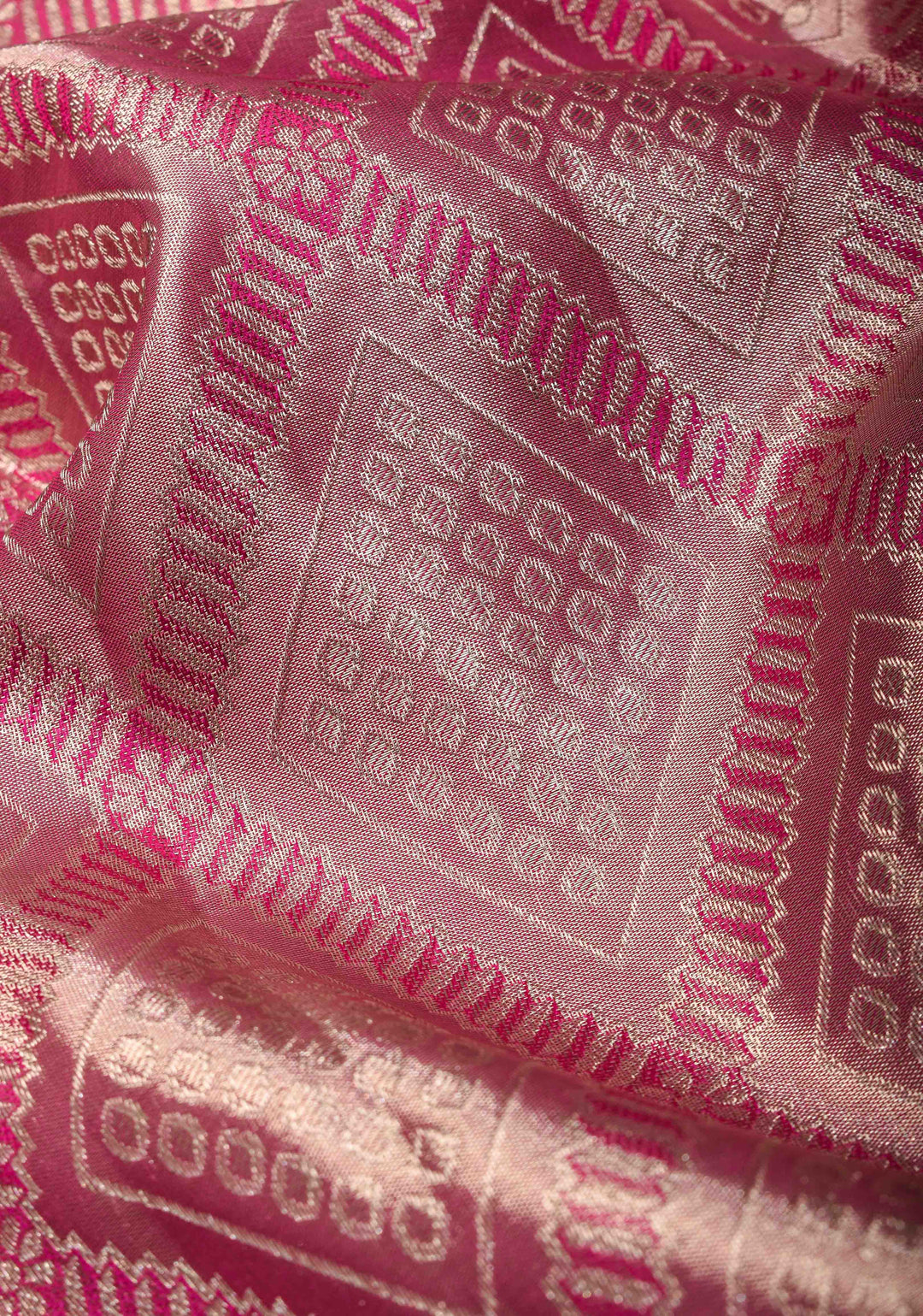 Dusty Pink Tissue Geometric Brocade Kanjivaram Pure Silk Saree with Zari Border | SILK MARK CERTIFIED