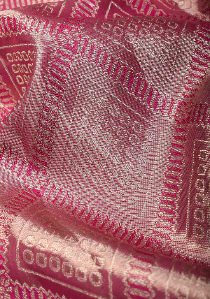 Dusty Pink Tissue Geometric Brocade Kanjivaram Pure Silk Saree with Zari Border | SILK MARK CERTIFIED