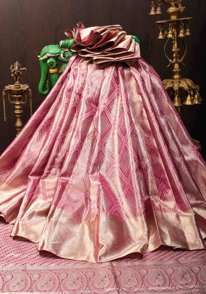 Dusty Pink Tissue Geometric Brocade Kanjivaram Pure Silk Saree with Zari Border | SILK MARK CERTIFIED