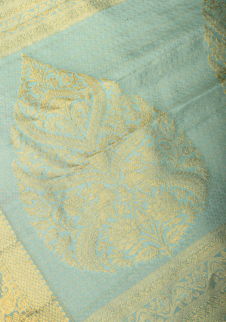 Aqua Green Kanjivaram Silk Saree with Vanasingaram Brocade and Zari Boder | SILK MARK CERTIFIED