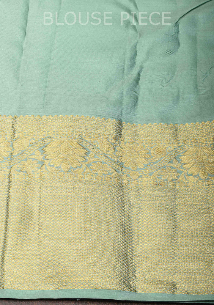 Aqua Green Kanjivaram Silk Saree with Vanasingaram Brocade and Zari Boder | SILK MARK CERTIFIED