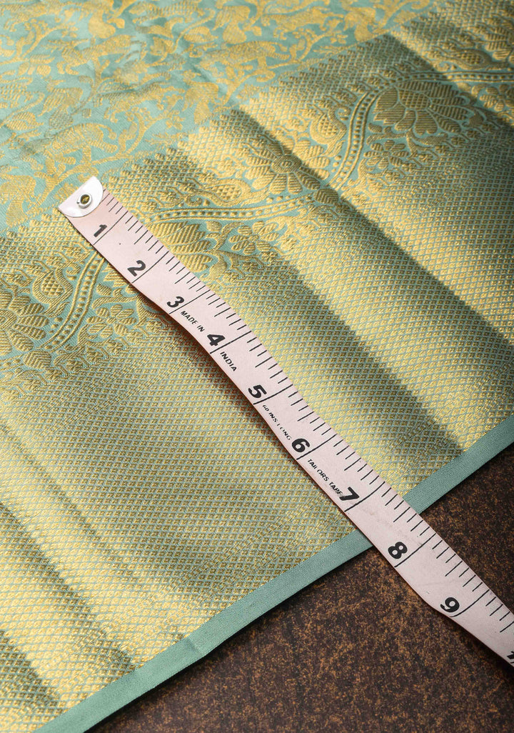 Aqua Green Kanjivaram Silk Saree with Vanasingaram Brocade and Zari Boder | SILK MARK CERTIFIED