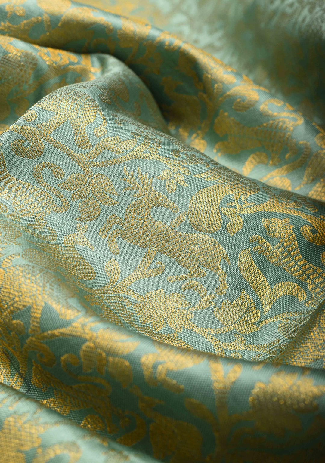 Aqua Green Kanjivaram Silk Saree with Vanasingaram Brocade and Zari Boder | SILK MARK CERTIFIED