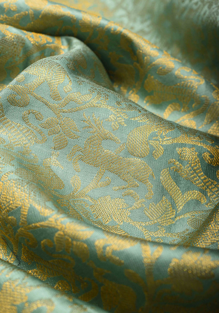 Aqua Green Kanjivaram Silk Saree with Vanasingaram Brocade and Zari Boder | SILK MARK CERTIFIED