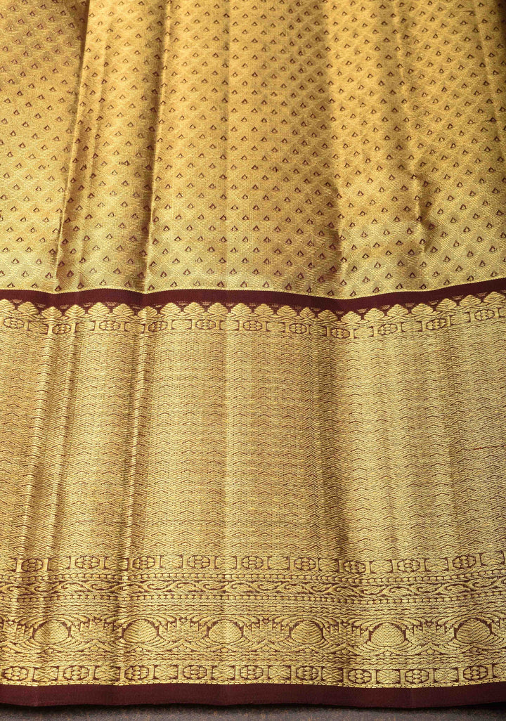 Mint Green Kanjivaram Silk Saree with Zari Chevron Pattern and Contrast Border | SILK MARK CERTIFIED