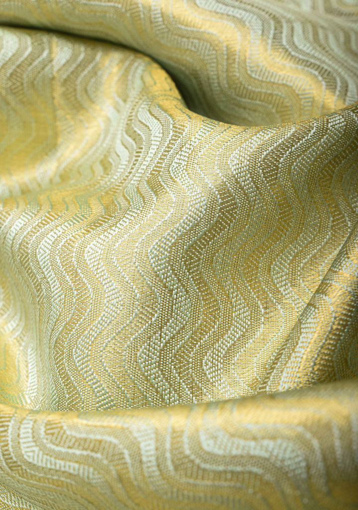 Mint Green Kanjivaram Silk Saree with Zari Chevron Pattern and Contrast Border | SILK MARK CERTIFIED